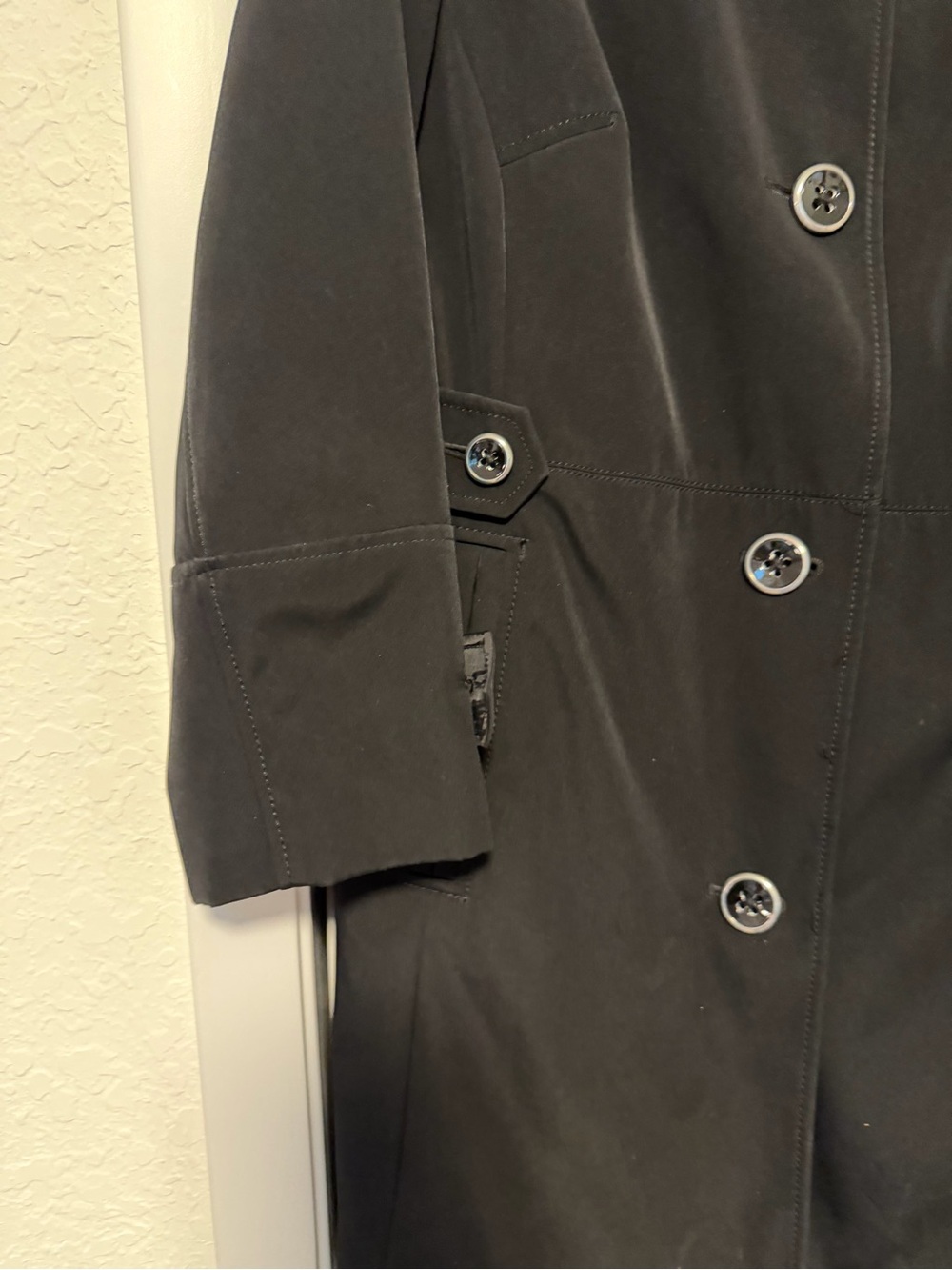 Anne Klein Black Trench Coat Womens Large Double Breasted Mid Length - Picture 3 of 8